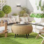 Beistelltisch aus Polyrattan runder Kaffeetisch Couchtisch mit Glas Tischplatte ?75 x 42 cm Braun
