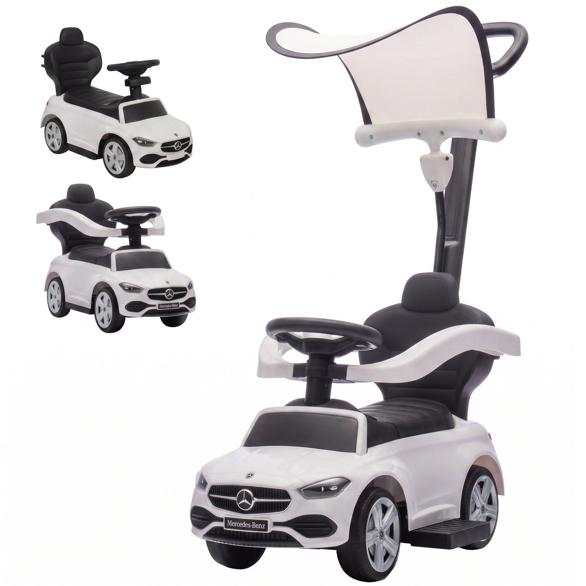 3-in-1 Rutschauto mit Schiebstange Mercedes-Benz Weiß