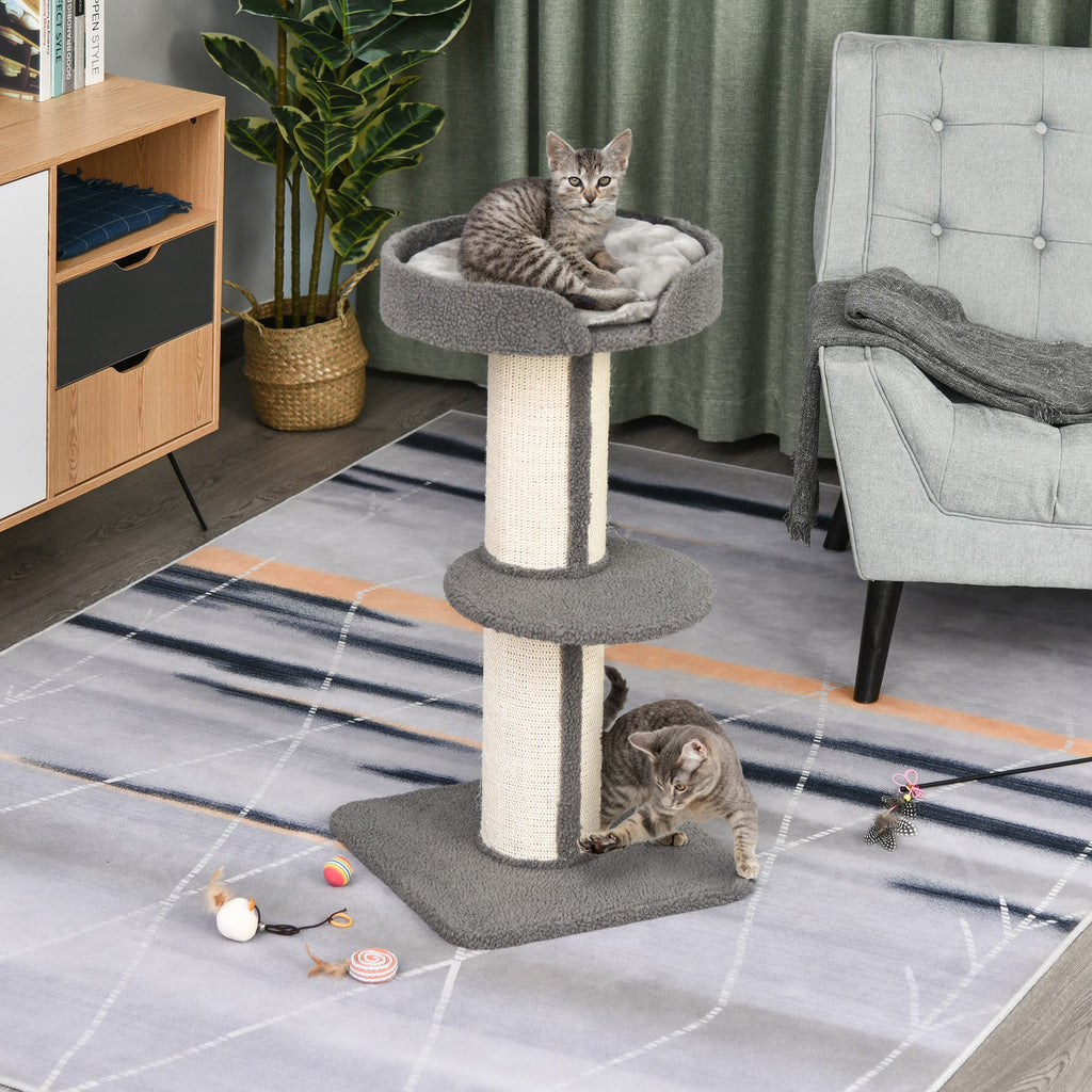 91cm Cat Tree, Cat Tower with Scratching Post, Bed, Perch, Removable Cushion for Indoor Kittens, Grey