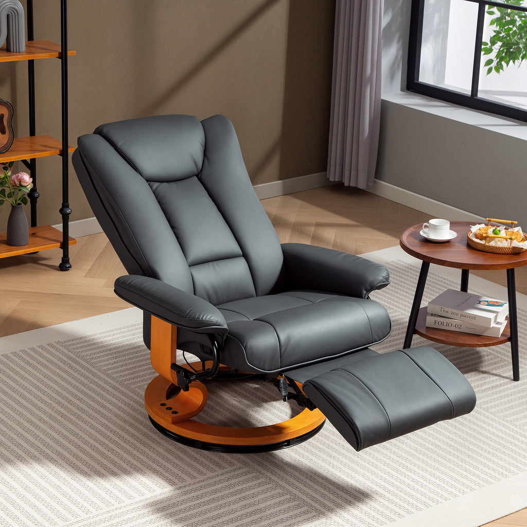 Relaxsessel mit Liegefunktion, drehbar, bis 150 kg, Kunstlederbezug, Stahlrahmen, Dunkelgrau