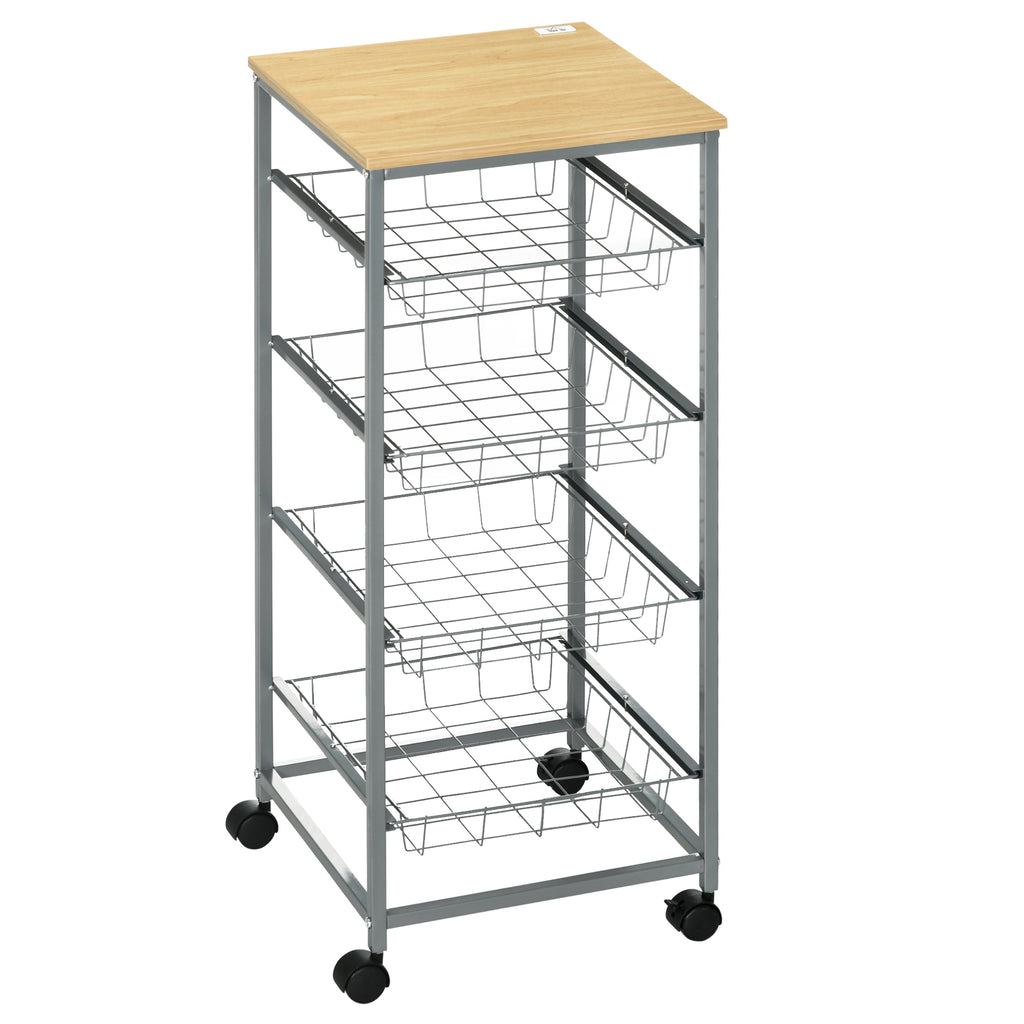 5 Tier Rolling Kitchen Trolley Storage Cart with 4 Wire Baskets Lockable Wheels 36.5L x 36.5W x 89H cm