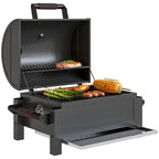 Kohlegrill mit Deckel, Warmhalterost, Aschefach, Thermometer, rostfrei, 67 x 53 x 55cm, Schwarz/Rot
