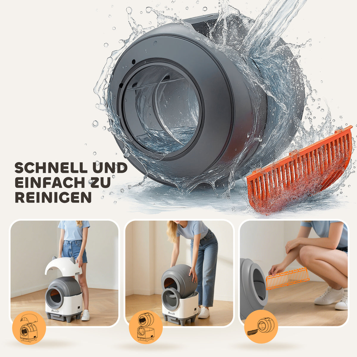 Selbstreinigende Katzentoilette mit App-Steuerung 80 L Geruchsbeseitigung für Mehrere Katzen