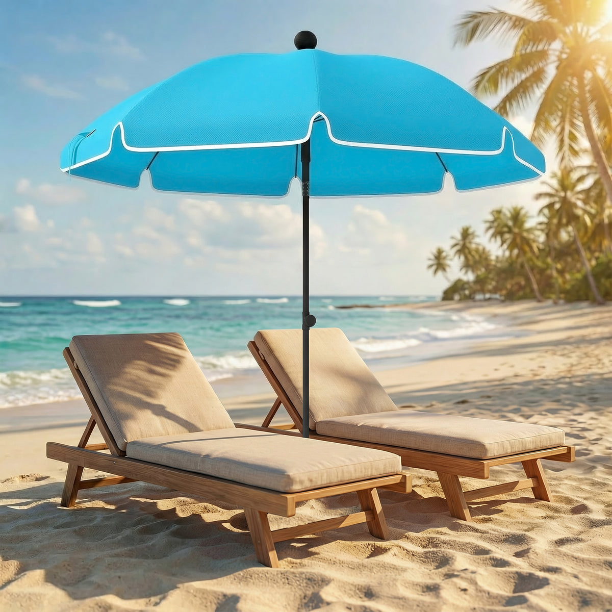 Sonnenschirm Strand Ø150 cm wasserabweisend faltbar Strandschirm mit Sandanker verstellbarer Neigung Tragetasche Blau