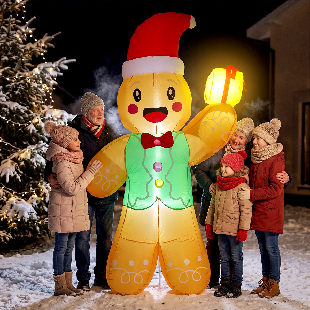 Aufblasbarer Weihnachts-Lebkuchenmann mit Geschenkbox, 2,5 m