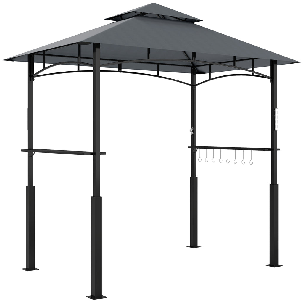 Grillpavillon, Gartengrillzelt mit Gewürzregalen, LED-Beleuchtung, Metall, Kunststoff, 243L x 148B x 248H cm, Grau