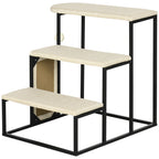 Katzentreppe, mit Kratzbrett, 3 Stufen, Spielball, robust, Stahl+Sisal, cremewei?+schwarz, 51 x 54 x 53cm