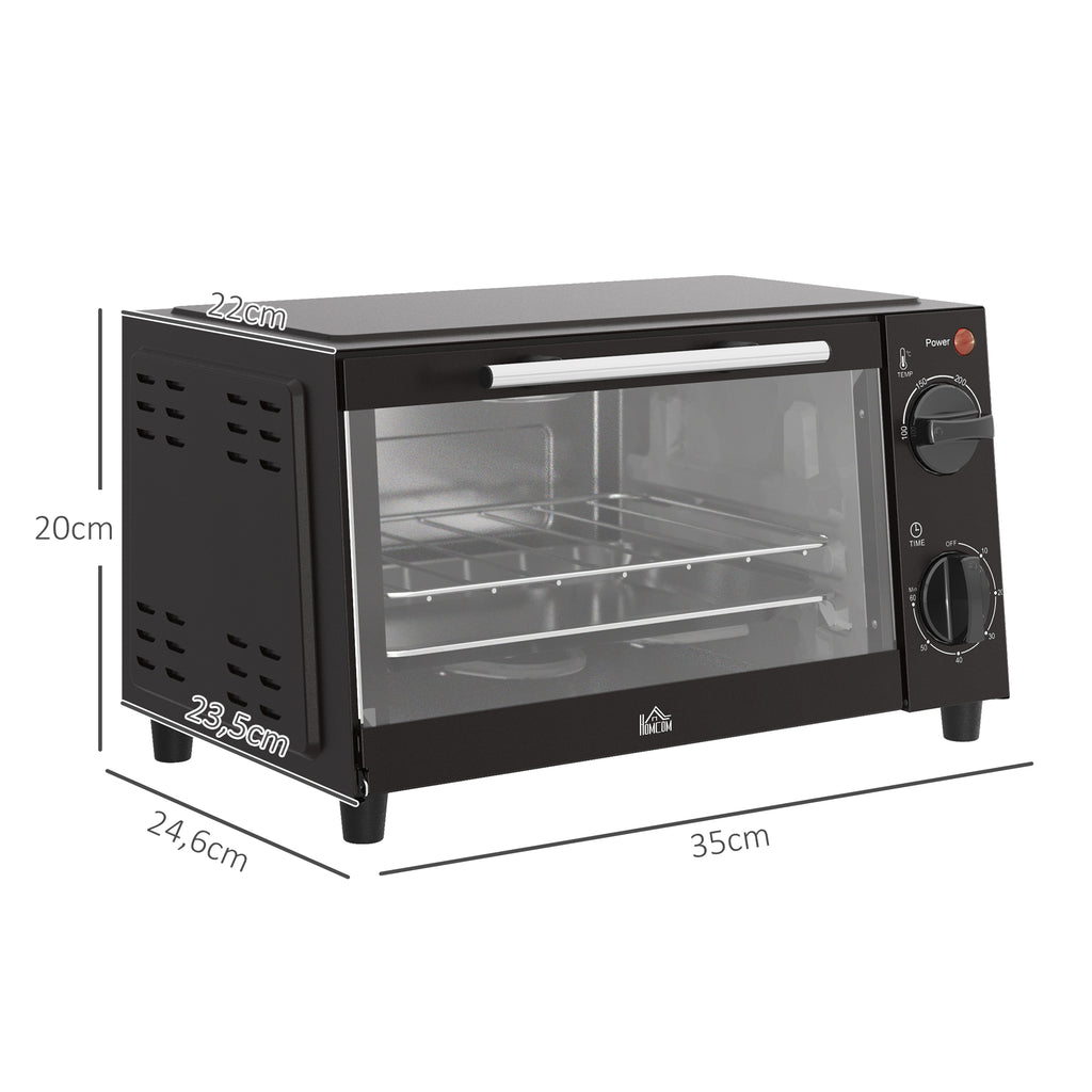 Mini-Backofen, 9 Liter Fassungsvermögen, Einstellbare Temperatur und Garzeit, mit Grillrost und Backblech, Schwarz