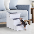 Dog Steps for Bed Sofa, 3 Step Wooden Dog Stairs for Sofa, Pet Stairs with Storage for Small Cats and Puppy, White