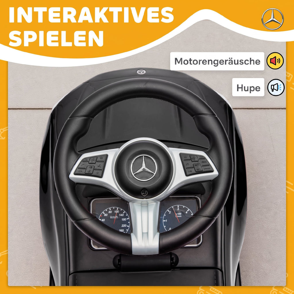 Official Mercedes-Benz Ride On Car, Foot to Floor Sliding Walker with Horn, Engine Sounds and Under-Seat Storage, Black