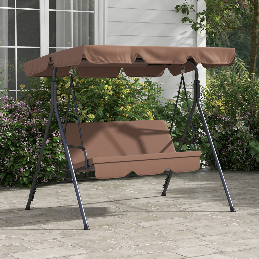 Three-Seat Garden Swing Chair, with Adjustable Canopy - Brown