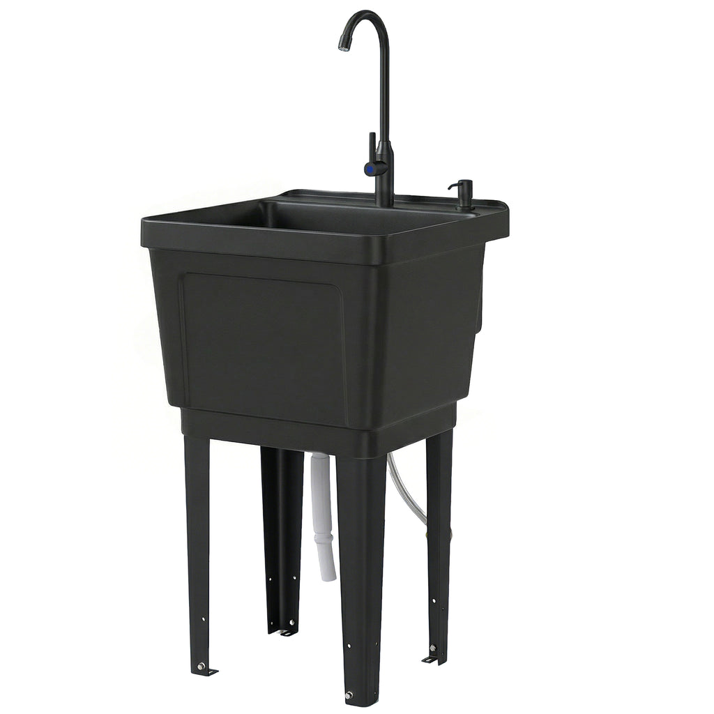 Tragbares Camping-Waschbecken mit Seifenspender, Wasserhahn, Einlass- und Ablaufschläuchen, Schwarz