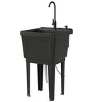Tragbares Camping-Waschbecken mit Seifenspender, Wasserhahn, Einlass- und Ablaufschläuchen, Schwarz