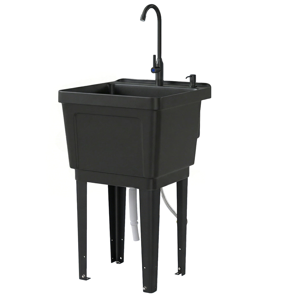 Tragbares Camping-Waschbecken mit Seifenspender, Wasserhahn, Einlass- und Ablaufschläuchen, Schwarz
