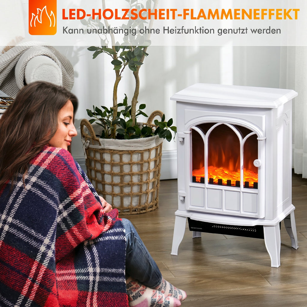Elektrokamin mit Heizung LED Flammeneffekt Dekokamin, Weiß