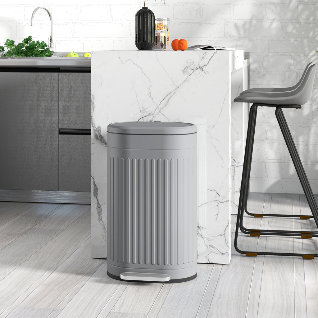 30L Metal Kitchen Bin, with Soft-Close Lid - Grey