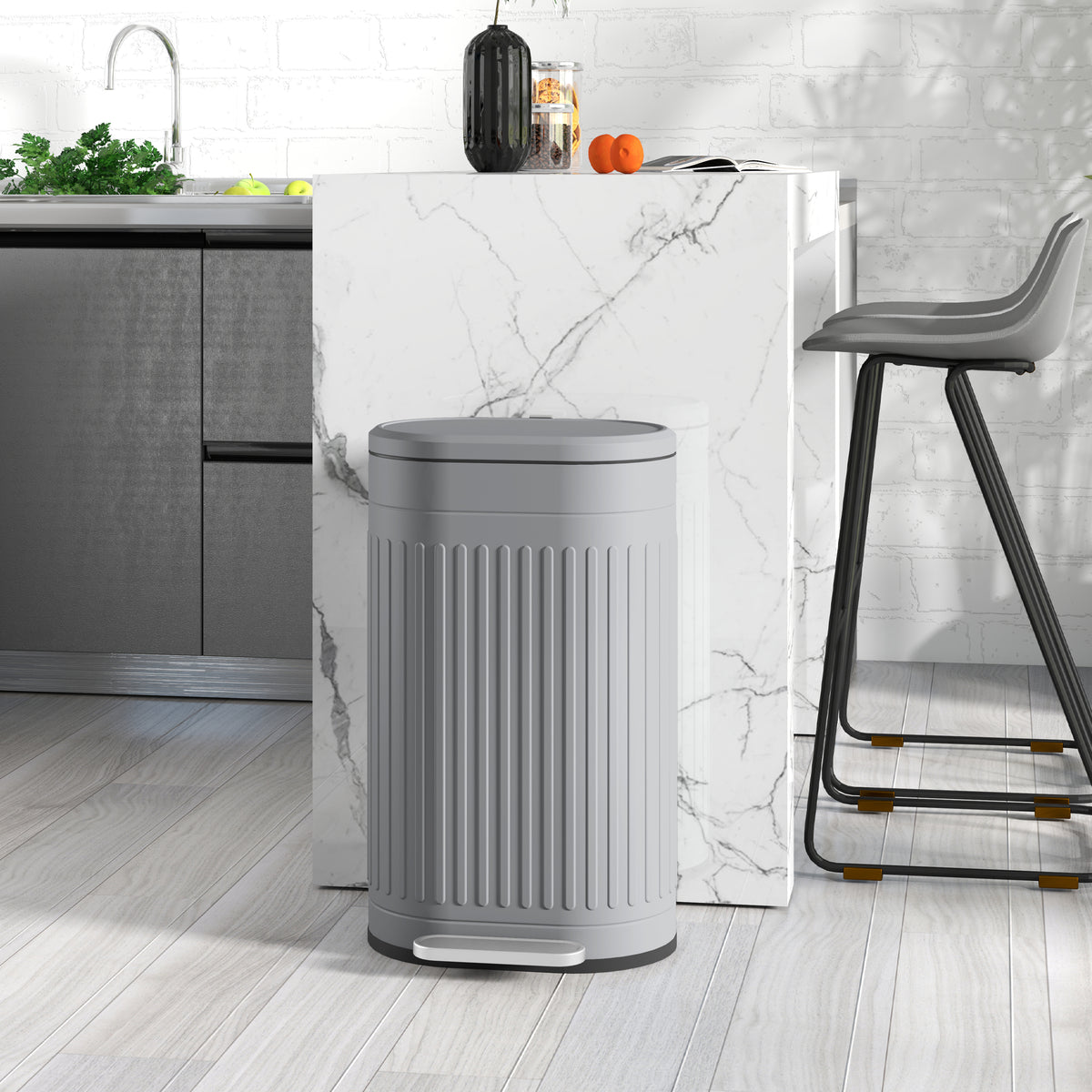 30L Metal Kitchen Bin, with Soft-Close Lid - Grey