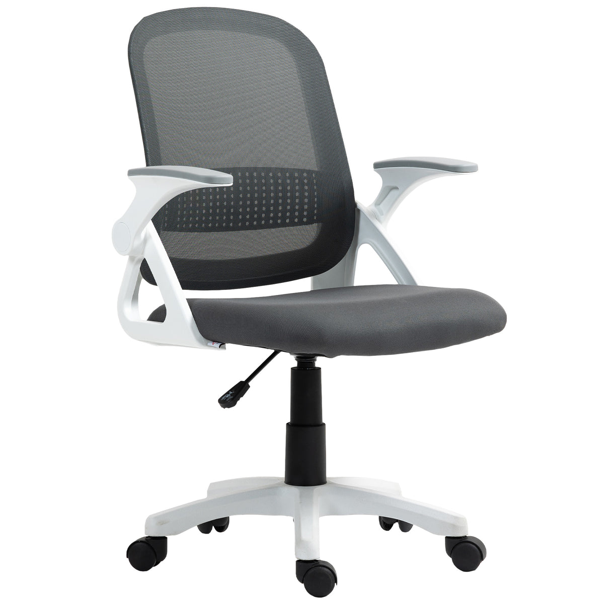 Atmungsaktiver Mesh-Bürostuhl, Ergonomischer Drehstuhl mit klappbaren Armlehnen und Lendenwirbelstütze, Grau