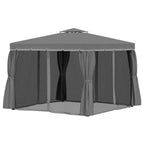 3 x 3(m) Patio Gazebo Canopy Garden Pavilion Tent Shelter Marquee with 2 Tier Water Repellent Roof, Mosquito Netting and Curtains, Aluminium Frame, Dark Grey