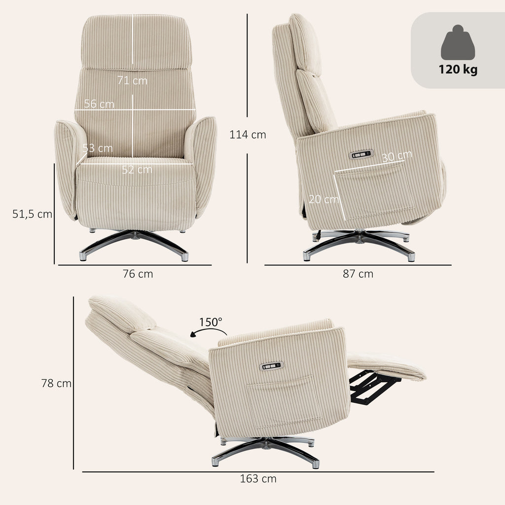 2 Motoren Relaxsessel Elektrisch Verstellbar Drehbar Creme