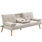 Schlafsofa 3-Sitzer, neigbare R¨¹ckenlehne mit Klapptisch, zwei Armpolster, Leinenoptik, beige, 181 x 77 x 78 cm