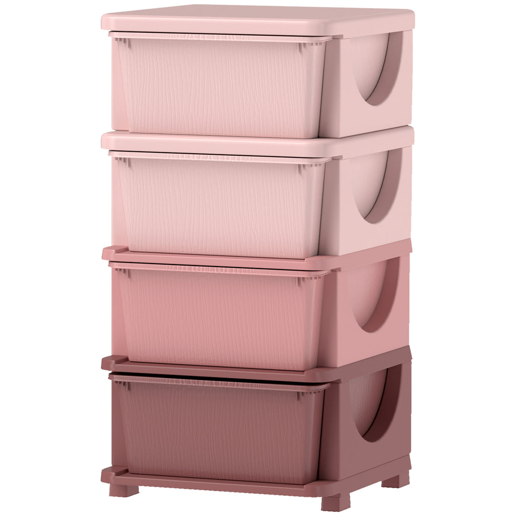 Four-Tier Kids Storage Boxes, with Four Drawers, Pink