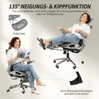 Ergonomischer Bürostuhl, Mesh-Computersessel mit separatem Rücken, Lendenstütze, 4D klappbare Armlehnen, Grau