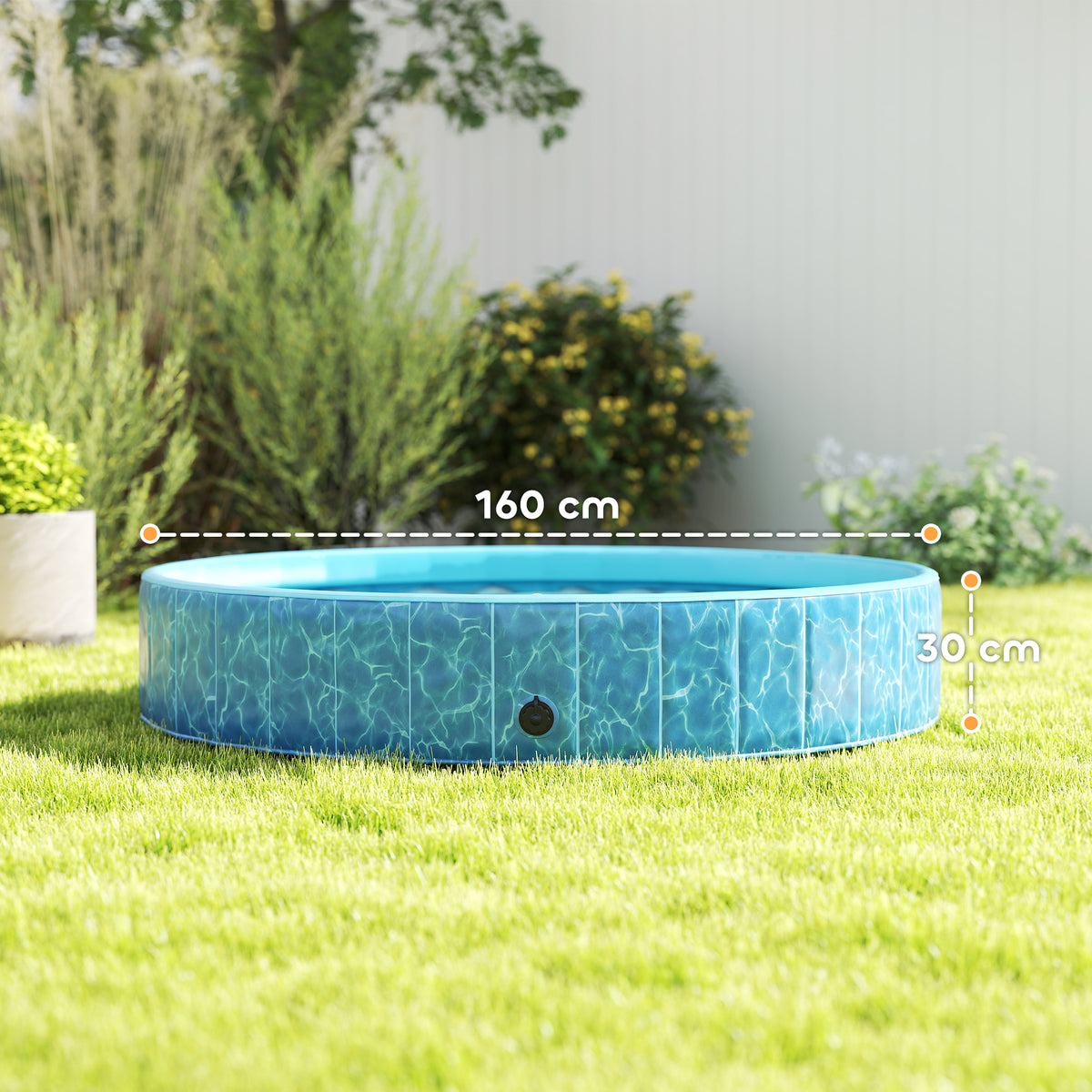 Hundepool Faltbar Planschbecken mit Brunnen- und Wasserpolsterdesign Ø160 x 30 cm Blau