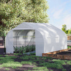Tunnelgewächshaus, 6 aufrollbare Fenster, Tür mit Reißverschluss, reißfeste Folie, Metallrahmen, 3,5 x 3 x 2 m, weiß