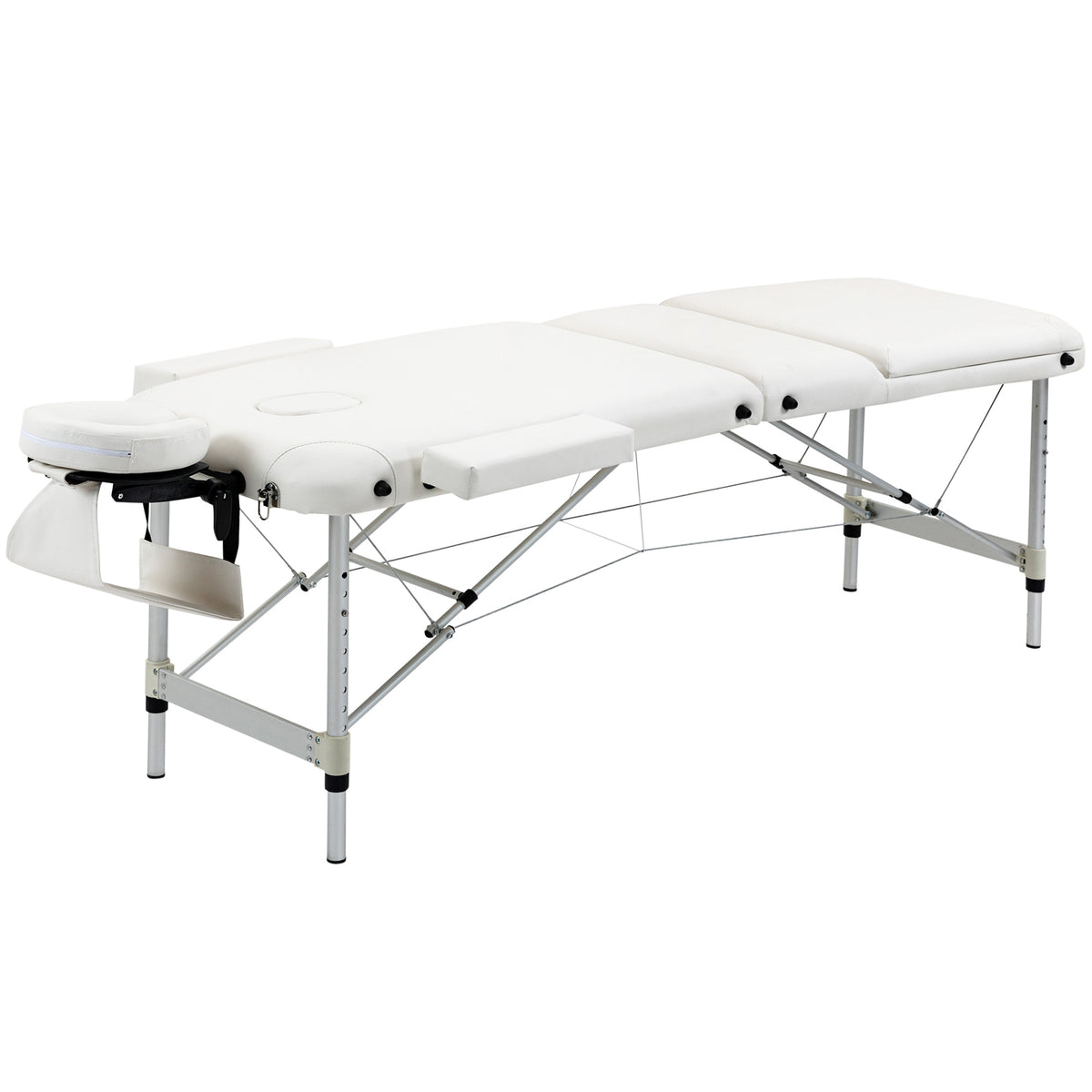 Mobile Massageliege 3 Zonen Klappbar Massagetisch mit Kopfstütze Armlehne Tragetasche höhenverstellbare Aluminium Massagebett tragbar inkl. Zubehör Massagebank bis 225 kg Belast Weiß