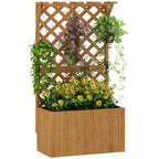 Hochbeet Pflanzkasten mit Rankgitter, Spalier Pflanzk¨¹bel Blumenkasten Holz, Gartenspalier 64 x 33 x 122cm Naturholz