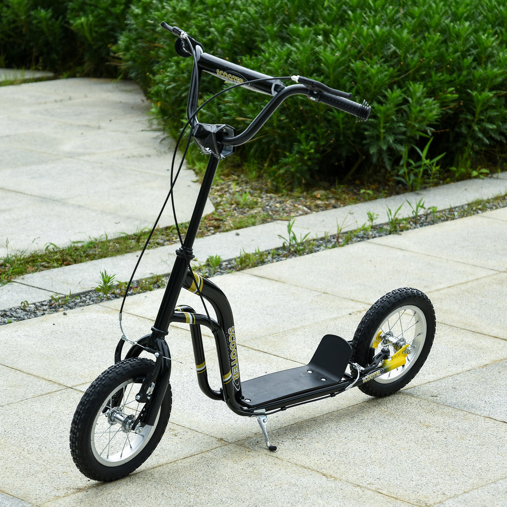 Teen Kids Stunt Scooter w/ Adjustable Handlebar, 12 Inch Rubber Tyres, Dual Brakes, Black