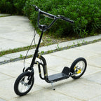 Teen Kids Stunt Scooter w/ Adjustable Handlebar, 12 Inch Rubber Tyres, Dual Brakes, Black