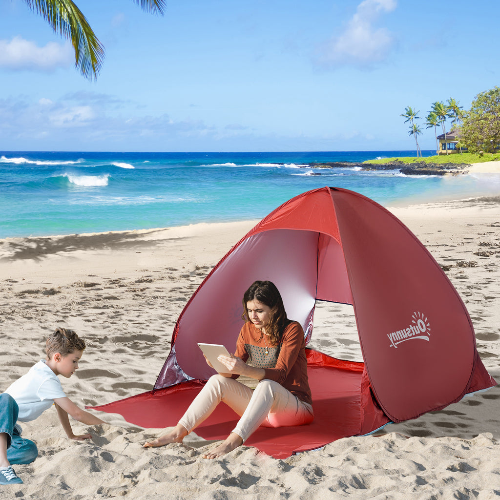 Pop up Beach Tent, UV 30+ Portable Sun Shelter with Carry Bag, 2x1.5m for 2-3 Person, Red
