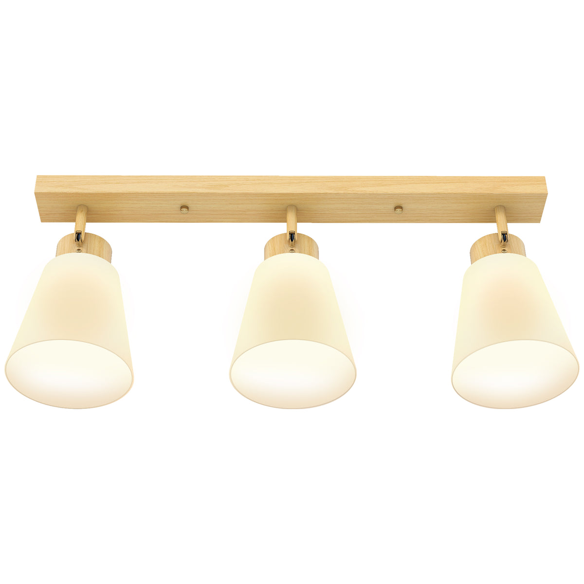 Deckenleuchte LED 40W Deckenlampe mit Doppelmontage und 90° verstellbaren Köpfen mit 3 E27-Fassungen Naturholz