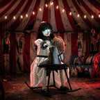 Animated Halloween Girl Riding Horse, Halloween Animatronics with Creepy Rhymes, Glowing Eyes, Sound/Touch Activated