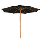 3(m) Garden Parasol, Pulley Operated Patio Umbrella, Wooden Parasol, Table Market Umbrella with Rope Pulley Mechanism and 8 Ribs, Black