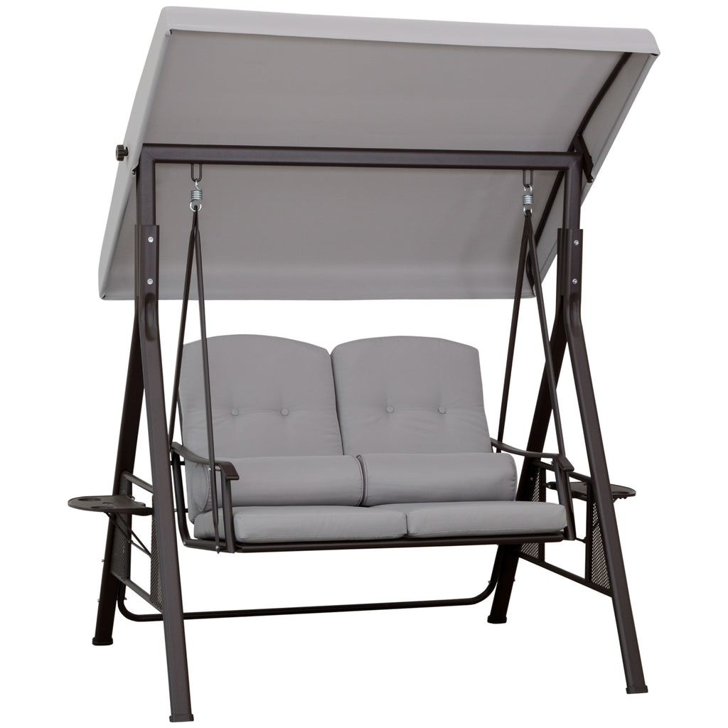 2-Sitzer Hollywoodschaukel Gartenschaukel mit Sonnendach Kissen Tablett Metall Polyester Grau 162 x 118 x 173 cm