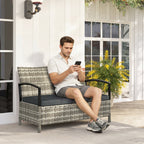 Gartenbank mit Stauraum 2-Sitzer Sitzbank mit Kissen Haltegriffen 125L Poly Rattan 123 x 70 x 82 cm Dunkelgrau
