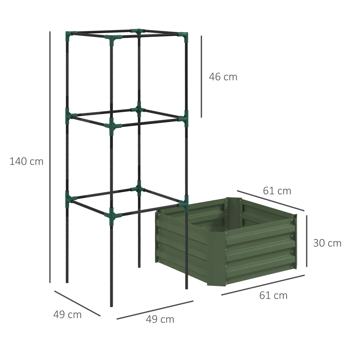 Hochbeet mit Rankgitter Pflankasten mit Rankhilfe, offener Boden, wetterbest?ndig, 61 cm x 61 cm x 140 cm, Gr¨¹n