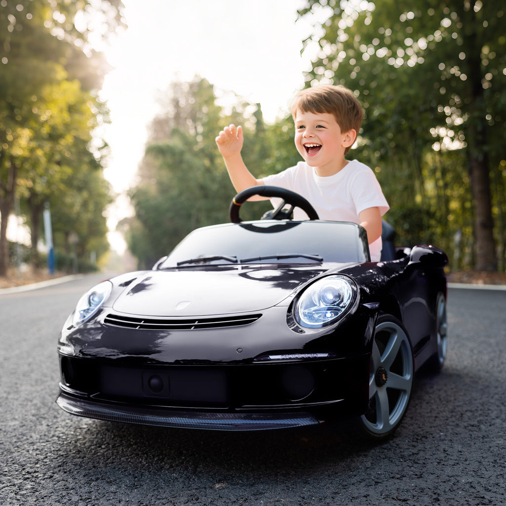 Elektrisches Aufsitzauto f¨¹r Kinder, fernsteuerbar, Musik, Hupe, USB, Sicherheitsgurt, f¨¹r 3-5 Jahre, Schwarz