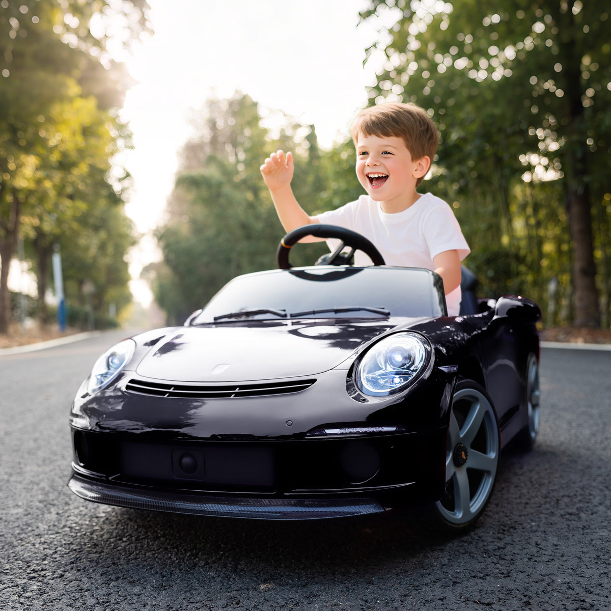 Elektrisches Aufsitzauto f¨¹r Kinder, fernsteuerbar, Musik, Hupe, USB, Sicherheitsgurt, f¨¹r 3-5 Jahre, Schwarz