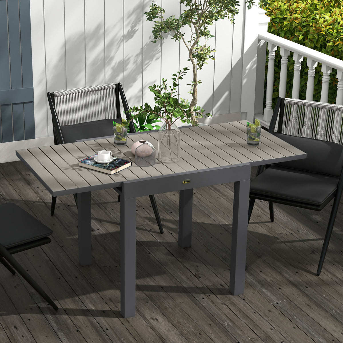 Gartentisch Outdoor-Tisch, wetterbeständig, 162 x 80 x 75 cm, Grau