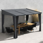 Gartenpavillon, Pergola, mit Schiebedach, Vorhängen, Aluminiumrahmen, dunkelgrau, 3,65 x 2,55 x 2,05 m