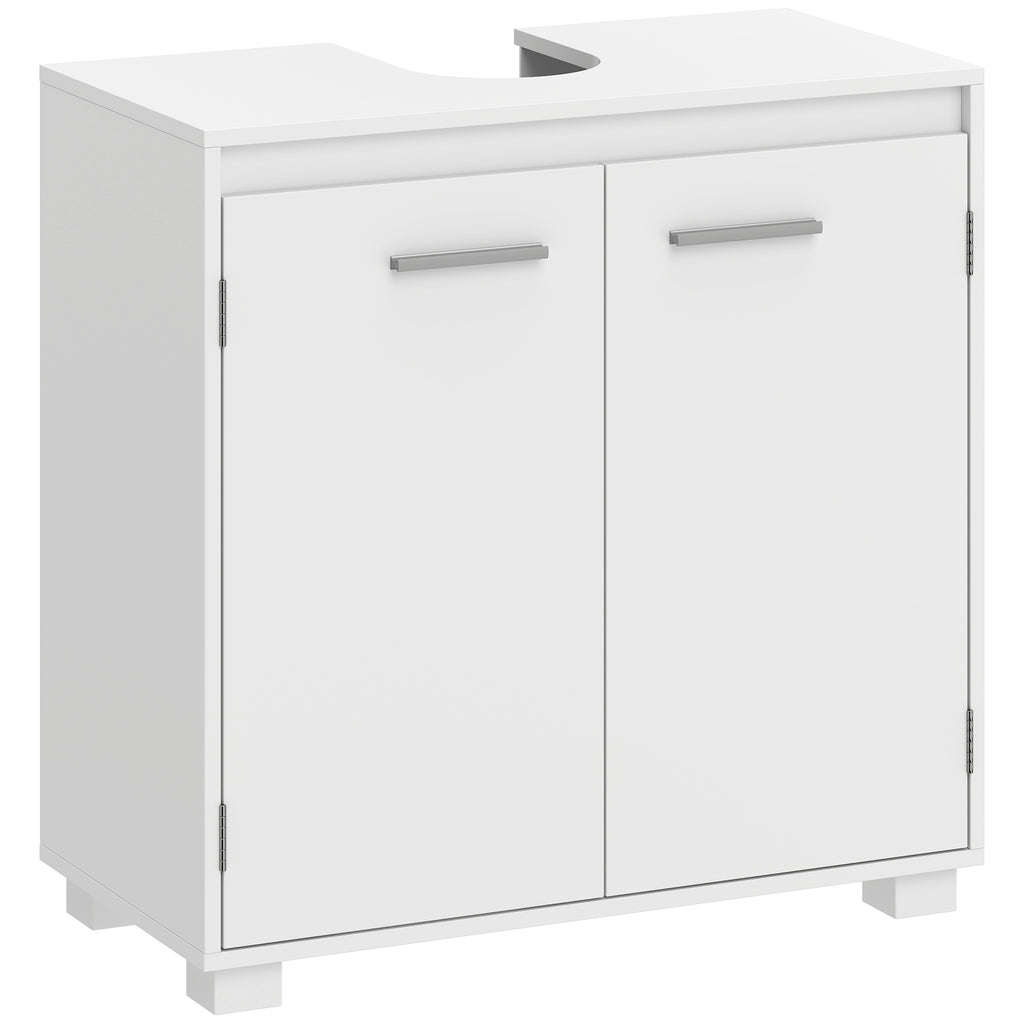 Waschbeckenunterschrank, Modernes freistehendes Badmöbel mit U-förmiger Aussparung, verstellbarem Regal, Weiß