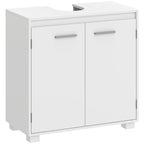 Waschbeckenunterschrank, Modernes freistehendes Badmöbel mit U-förmiger Aussparung, verstellbarem Regal, Weiß