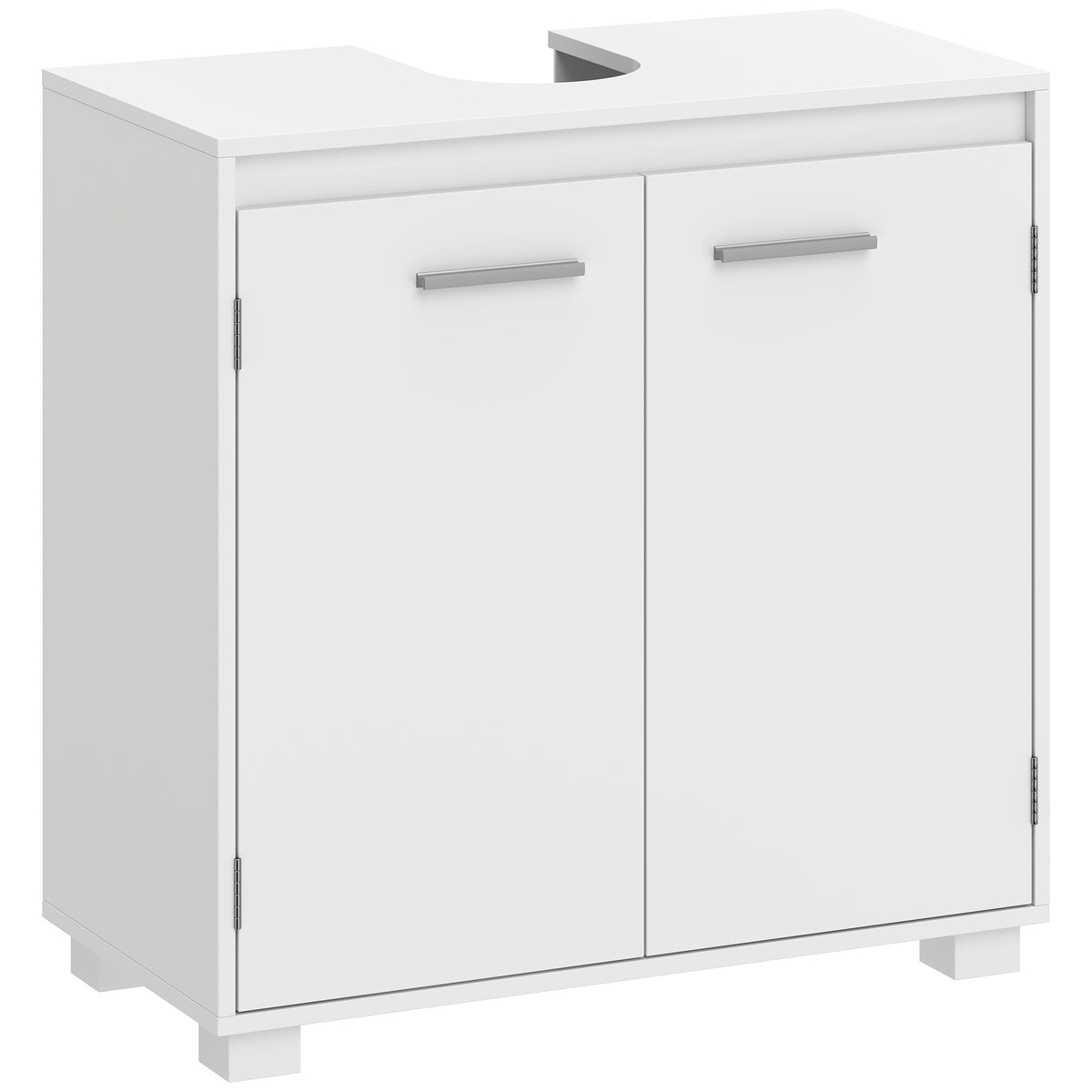 Waschbeckenunterschrank, Modernes freistehendes Badmöbel mit U-förmiger Aussparung, verstellbarem Regal, Weiß