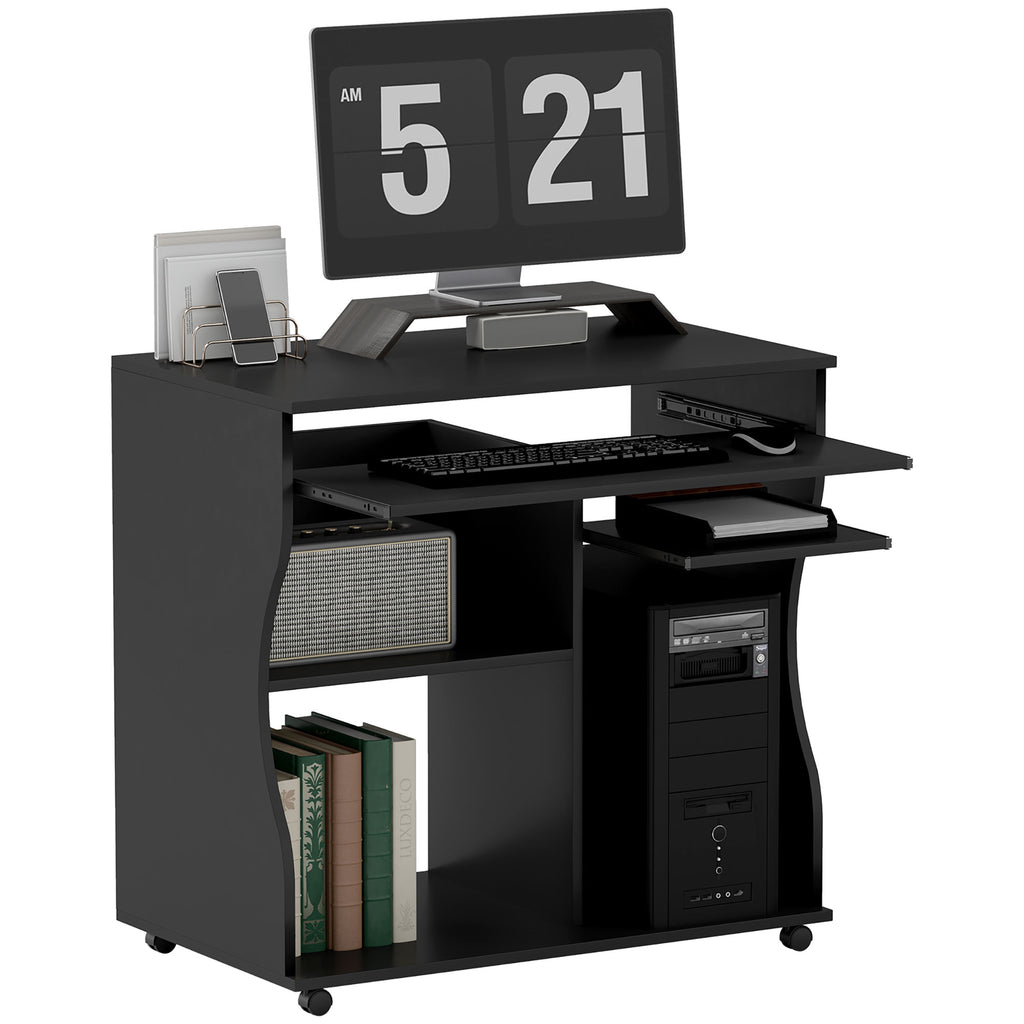 Computertisch mit Rollen, Schreibtisch mit Stauraum, 80 x 48 x 75 cm, Schwarz