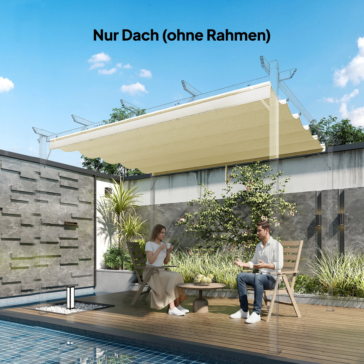 Retractable Pergola Cover, 2.55 x 2.5 m Replacement Canopy Fabric for 3 x 3 m Frame, Roof Top Only, Cream White