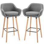 Set of 2 Bar Stools Modern Upholstered Seat Bar Chairs w/ Metal Frame, Solid Wood Legs Living Room Dining Room Fabric Furniture - Grey